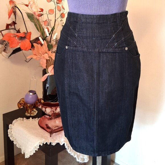 NWOT Kensie Navy Blue Chic Short Denim Skirt Women’s Fall Winter Jean Skirts - Picture 3 of 9